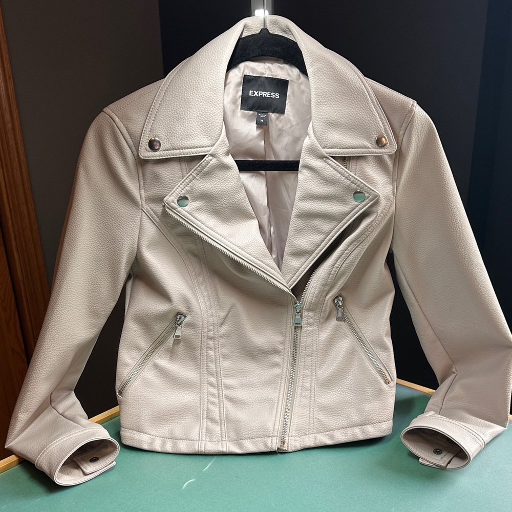 Express Women's Cream Faux Leather Jacket